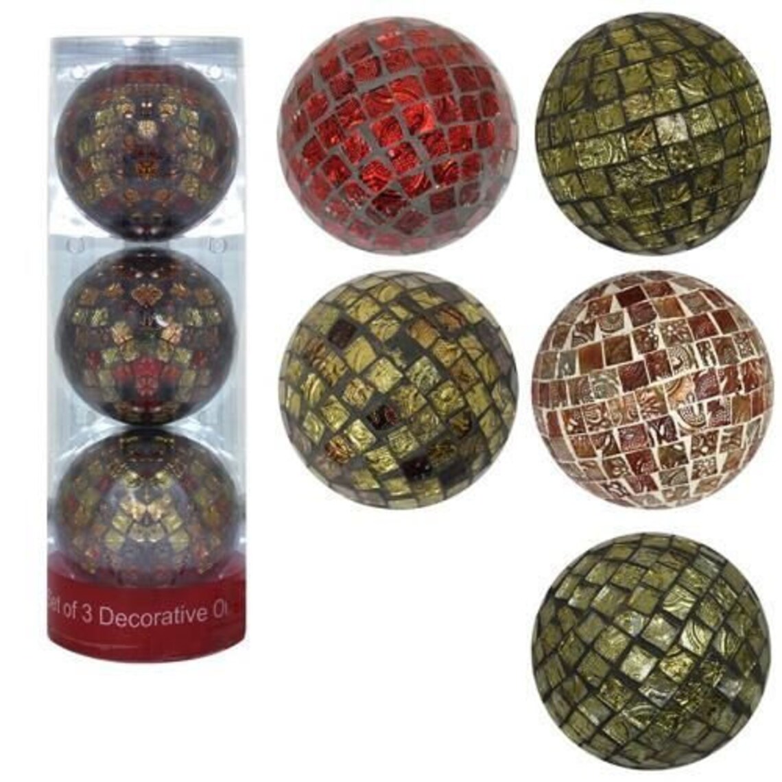 Mosaic Orbs Set of 3 Decorative Balls Spheres Tray / Glass Jar Etsy