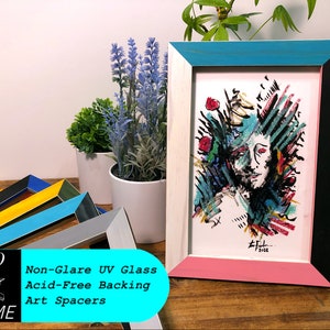 The Patchwork Pro Frame: Multicolor Picture Frame With Non-Reflective UV Glass and Acid Free Backing, Custom Size Colorful Wood Hand Painted