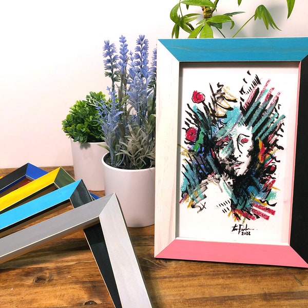 The Patchwork Frame: Handmade Multicolor Picture Frame With Glass And Backing, Custom Size Colorful Wood Hand Painted