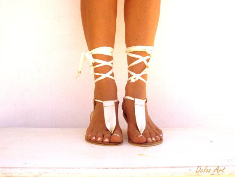 Gold Gladiator Leather Sandals Ivory lace up Sandals Greek | Etsy