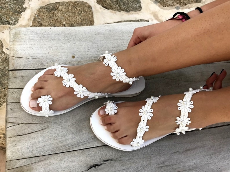Luxury Sandals Pearls Wedding Sandals Daisy Handmade Sandals Greek Leather Sandals Delos Art