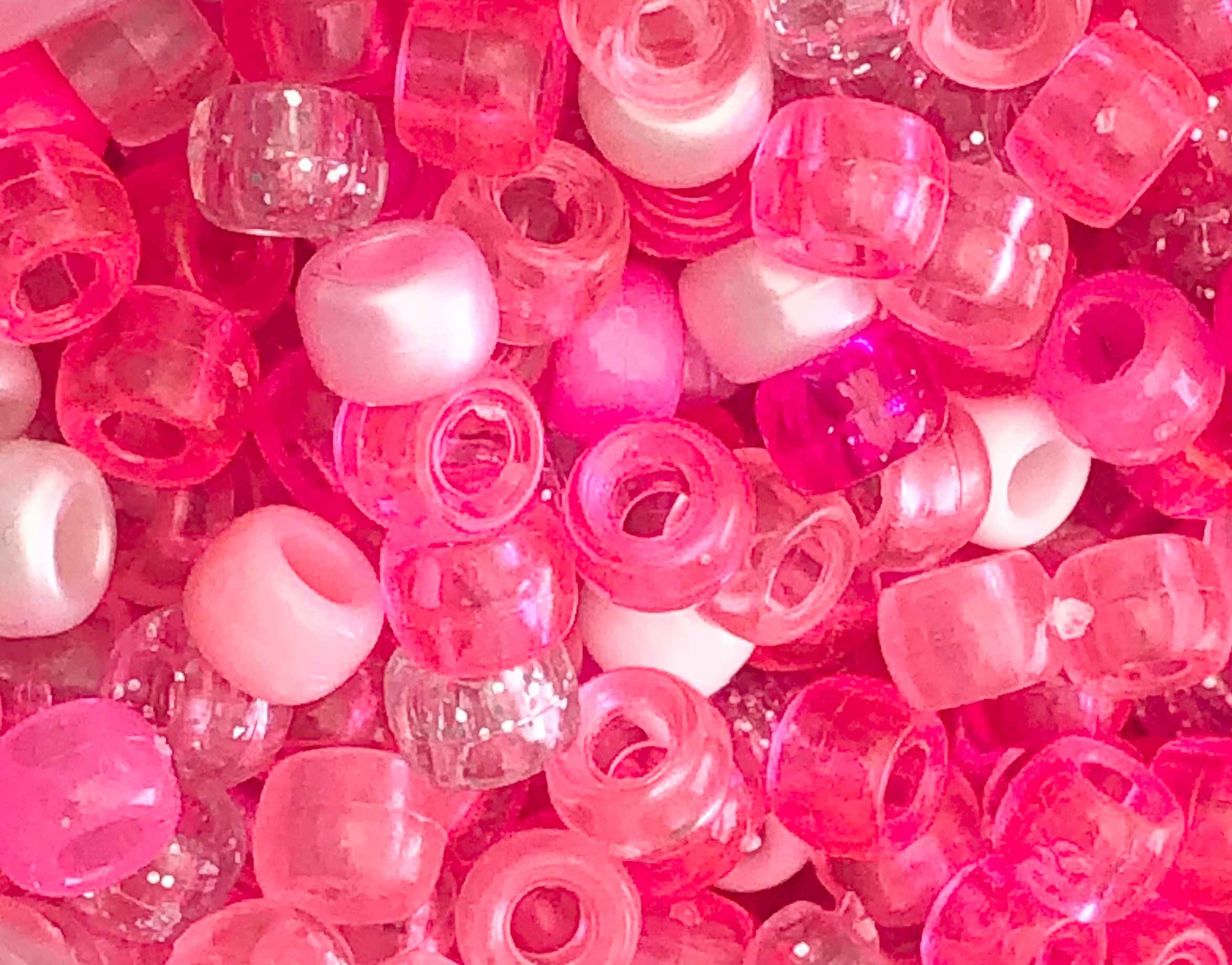 100 qty PINK Mix Pony beads. plain glitter translucent 6x9mm | Etsy