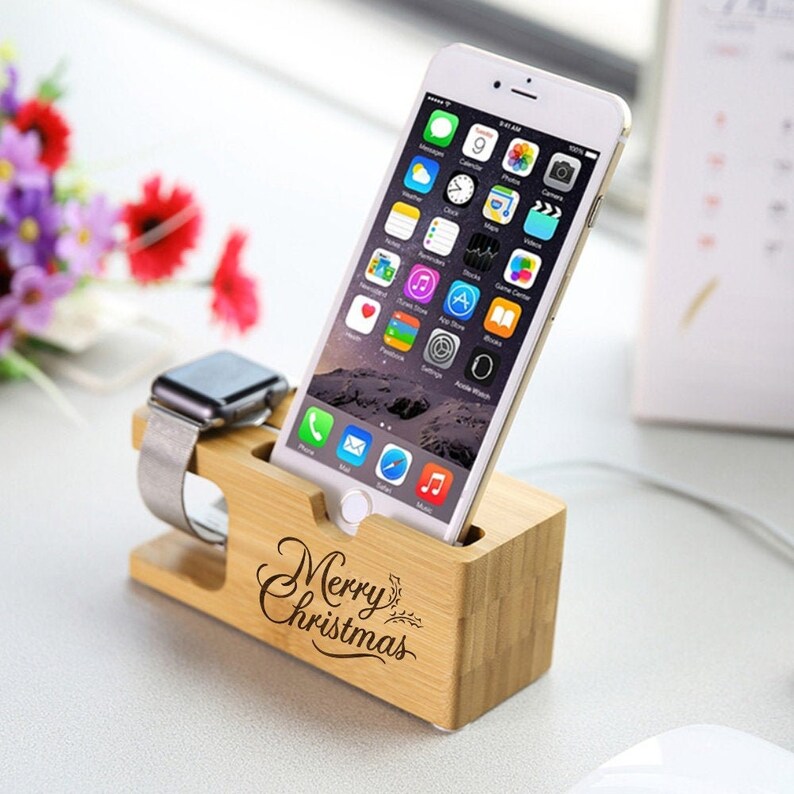 iPhone Docking Station Real Wood Apple XR 11 Watch Christmas image 0