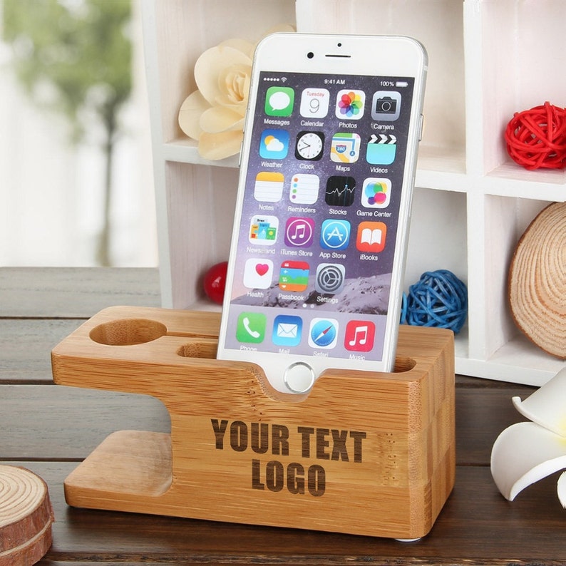 iPhone Dock Station Custom Apple Watch XR Docking Real Wood image 0