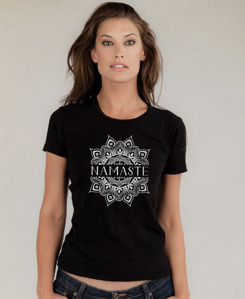 Meditation Yoga Namaste Ladies T-Shirt Mandala Zen Spiritual Black