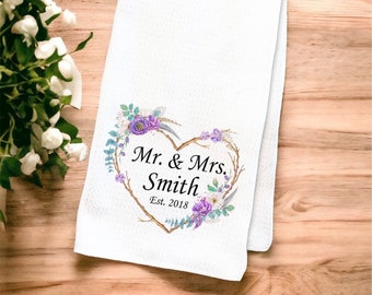 Personalized Name Kitchen Towel, Mr. And Mrs. Tea Towel, Established Year Towel, Wedding Gift, Housewarming Gift, Hand Towel, Newlywed Gift