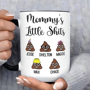 Mommy's Little Turds Poop Emoji Mug, Personalized Funny Gift For Mom Mug, Mother's Day Gift For Mom, Funny Coffee Mug, Customized
