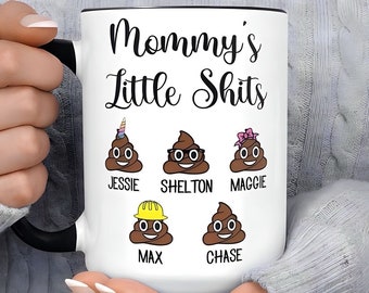 Mommy's Little Turds Poop Emoji Mug, Personalized Funny Gift For Mom Mug, Mother's Day Gift For Mom, Funny Coffee Mug, Customized