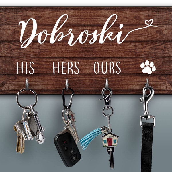 Personalisierte Schlüsselanhänger, Schlüsselanhänger, seine ihre Hund Pfote Familienname Schlüssel rack, Paare Schlüsselbügel, Housewarminggeschenk, Leine Halter