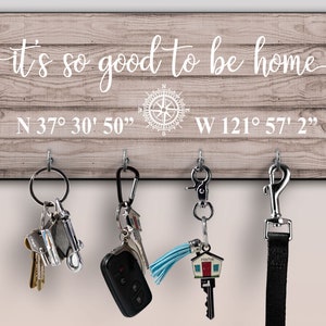 Personalized Key Ring Holder, Address Coordinates Family Key Holder, Home Sweet Home Key Rack, Custom State Key Hanger, Housewarming Gift