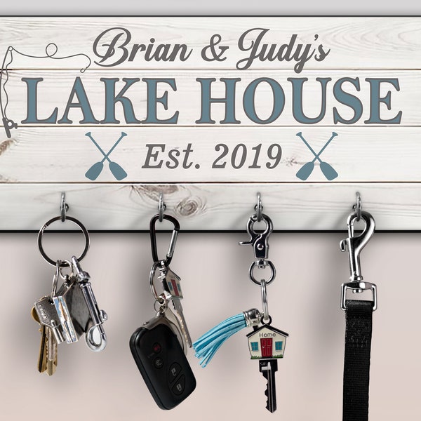 Personalized Key Ring Holder, Family Key Holder, Home Key Rack, Couples Key Hanger, Housewarming Gift, Wall Mount Key Holder, Lake House