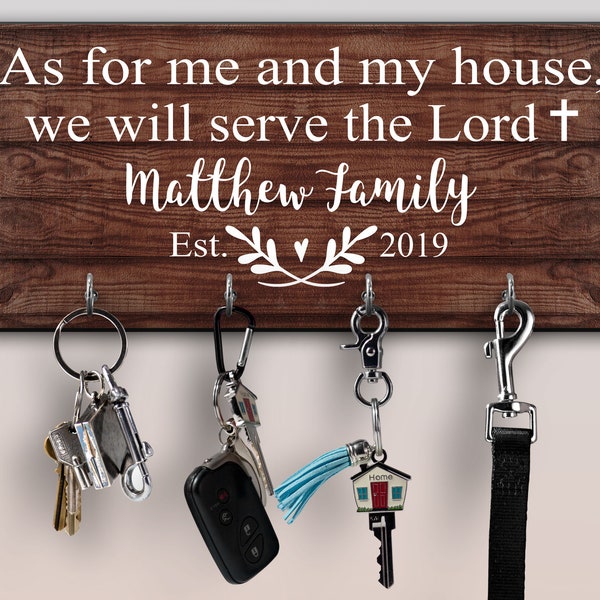 As For Me And My House We Will Serve The Lord Personalized Key Ring Holder, Family Key Holder, Home Key Rack, Housewarming Gift, Custom Sign