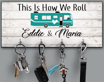 This Is How We Roll Personalized Key Holder, Motor Home RV Camper Key Hanger, Home Key Rack, Custom Housewarming Gift, Wall Mount