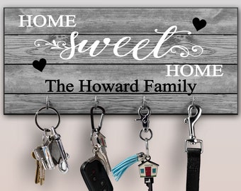 Home Sweet Home Personalized Key Ring Holder, Housewarming Gift, Quote Key Holder, Family Name Key Rack, Newlywed Gift, Christmas Gift