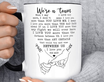 We're A Team Personalized Pinky Promise Hands Mug, Coffee Mug, Valentine's Day Mug, Gift For Her, Birthday, Christmas, For Him Love Names