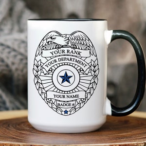 Coffee Mug For Police Officer Personalized Cop, Coffee Cup, Rank, Badge, Birthday Gift, Valentine, Christmas, Gift For Him Her