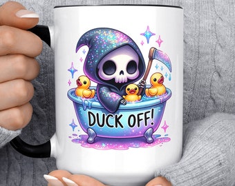 Duck Off Grim Reaper Bath Tub Ducky Mug, Funny Coffee Mug, Gift Christmas, Birthday, For Friend, For Her, Coworker Boss