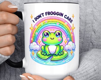 I Don't Froggin Care Cute Frog Rainbow Mug, Funny Coffee Mug, Gift For Christmas, Birthday, For Friend, For Her, Mother's Day, Coworker Boss