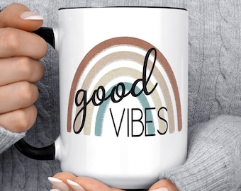 Good Vibes Mug, Best Friend Mug, Boho Rainbow Mug, Christmas Gift For Friend, Positive Mug, Birthday Gift, Gift For Her, Encouragement Gift