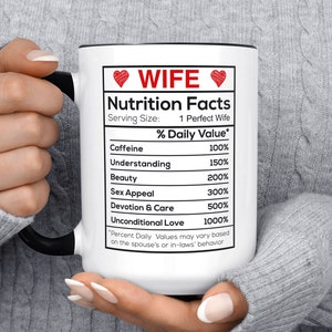 Informazioni nutrizionali sulla moglie Tazza Best Wife Ever, Tazza da caffè per moglie, Regalo di compleanno, Tazza per la festa della mamma, Regalo di Natale, Regalo di San Valentino