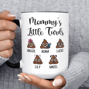 Mommy's Little Turds Poop Emoji Mug, Personalized Funny Gift For Mom Mug, Mother's Day Gift For Mom, Funny Coffee Mug, Customized