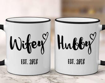 Personalized Wifey Hubby Mugs, Established Year Mugs, Gift For Wife, Gift For Husband, Anniversary Gift, Christmas Gift, Valentine's Day Mug