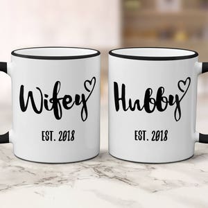 Personalized Wifey Hubby Mugs, Established Year Mugs, Gift For Wife, Gift For Husband, Anniversary Gift, Christmas Gift, Valentine's Day Mug