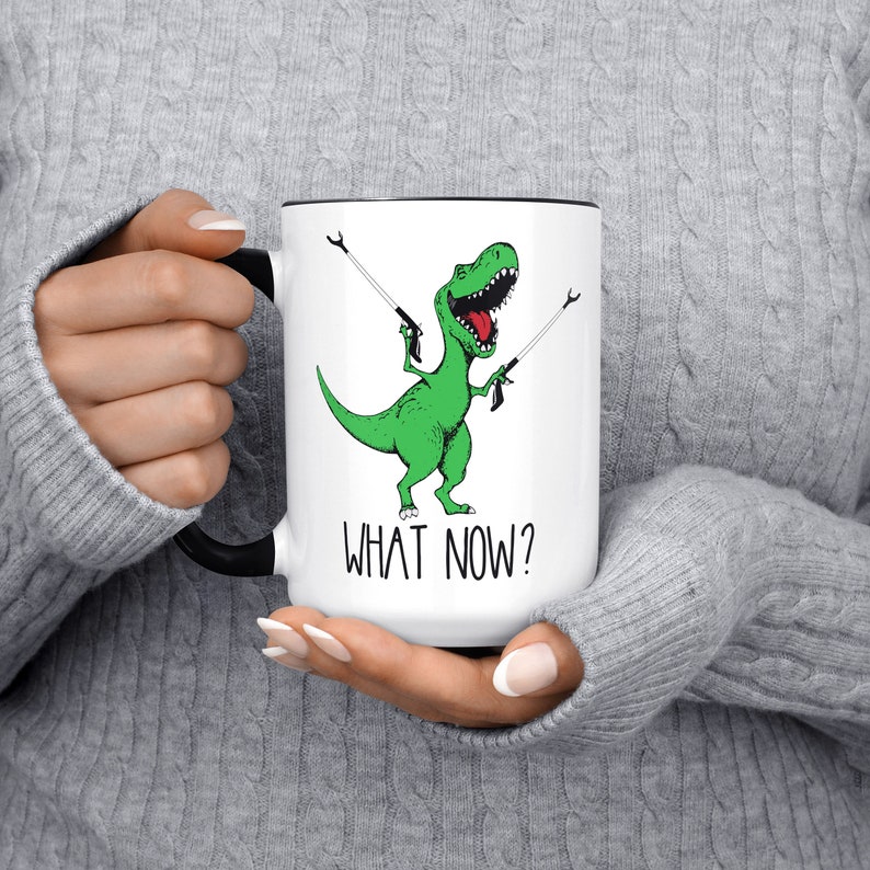 What Now T-Rex Dinosaur Mug, Funny Coffee Mug, Dinosaur Mug, Gift For Her Him, Birthday, Christmas Gift, Dino Adult Humor Birthday Present image 1