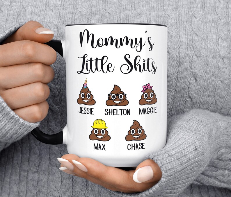 Mommy's Little Shits Poop Emoji Mug, Personalized Funny Gift For Mom Mug, Mother's Day Gift For Mom, Funny Coffee Mug, Customized 