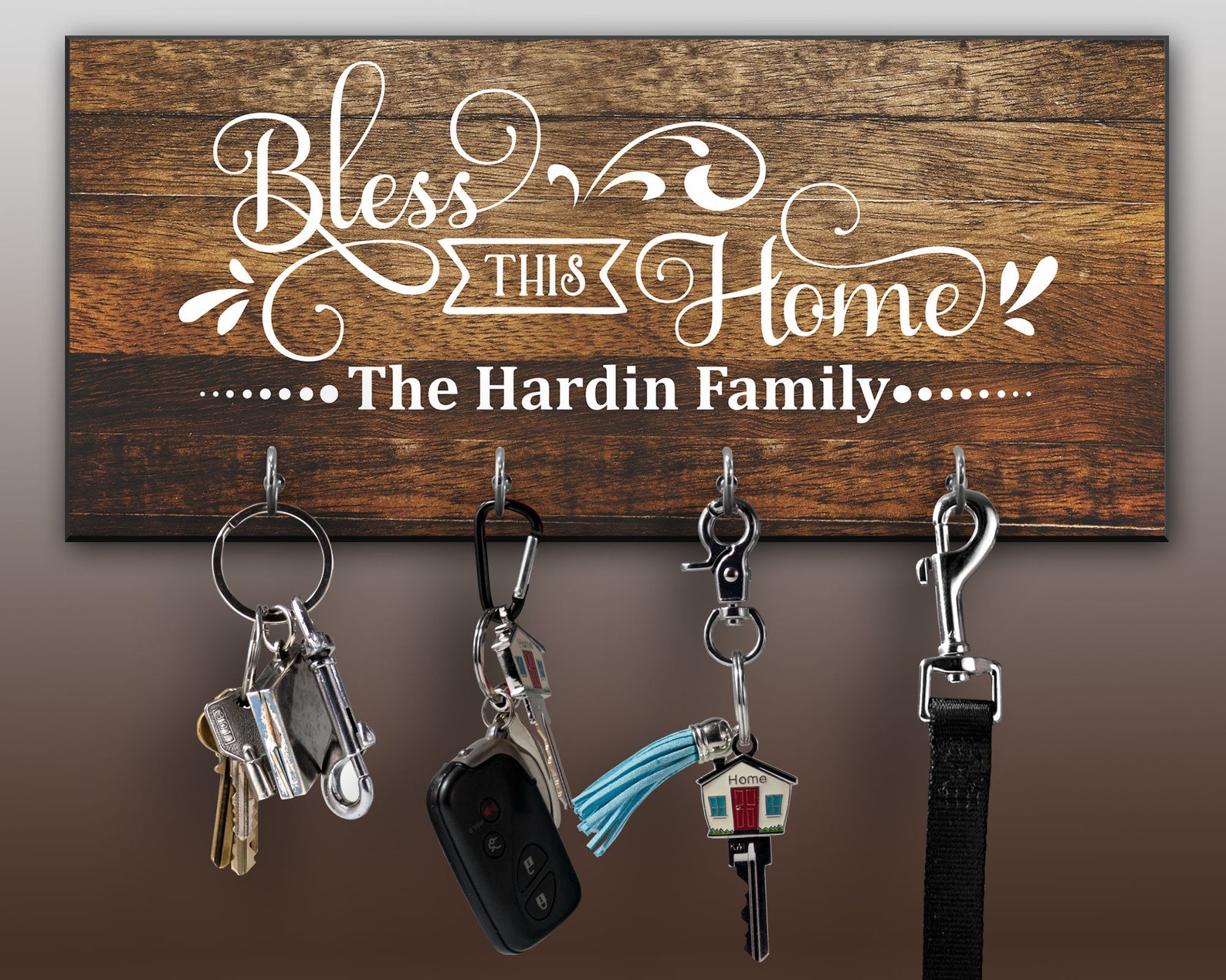 Bless This Home Family Name Key Ring Holder Personalized Key Etsy