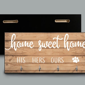 Home Sweet Home Personalized Key Holder, Housewarming Gift, Quote Key Holder, His Hers Ours Dog Paw Family Name Key Rack, Newlywed Gift image 2