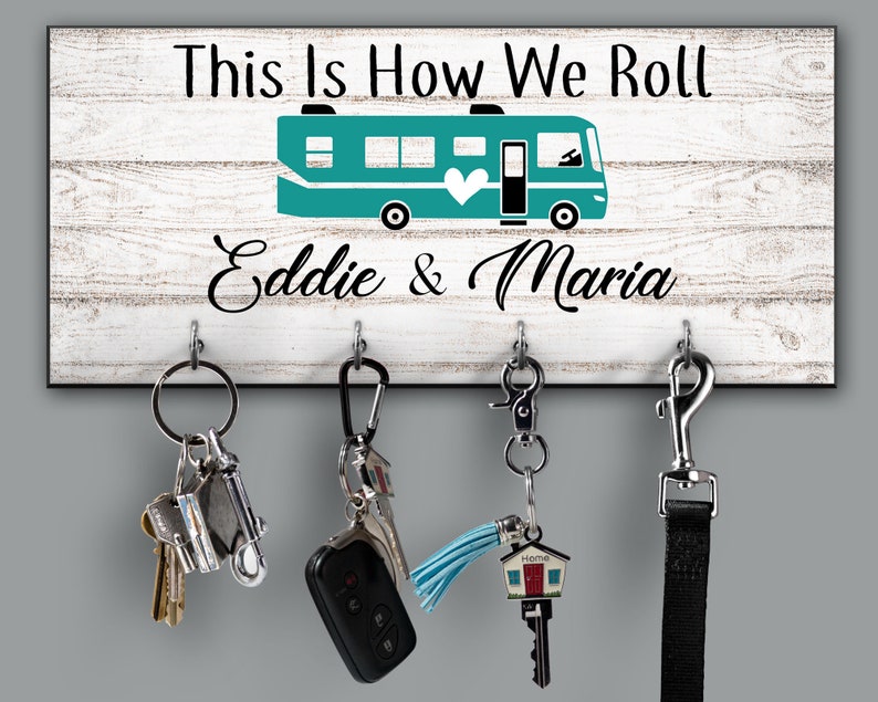 This Is How We Roll Personalized Key Holder, Motor Home RV Camper Key Hanger, Home Key Rack, Custom Housewarming Gift, Wall Mount image 1