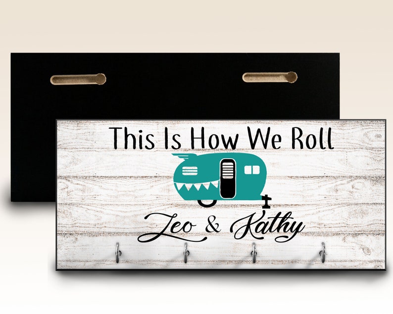 This Is How We Roll Personalized Key Ring Holder, Motor Home Trailer RV Camper Key Hanger, Key Rack, Custom Housewarming Gift, Wall Mount image 2