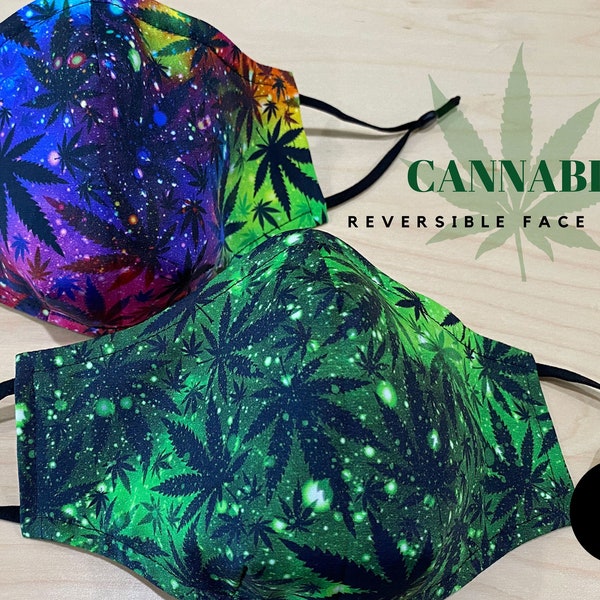Cannabis Marijuana Weed Leaf High Quality Cotton Fitted Reusable Face Mask with Adjustable Ear Loops and Nose Wire | Face Mask Made in USA