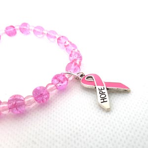 Breast Cancer awareness bracelet pink bracelet pink Hope ribbon bracelet handmade stretch October is Breast Cancer Awareness Month