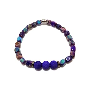Purple and blue  imperial jasper stretch bracelet gemstone bracelet purple lava beads purple  and blue natural stone handmade