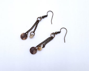 Earrings, dangle earrings, bronze hypoallergenic post earrings, shell, handmade