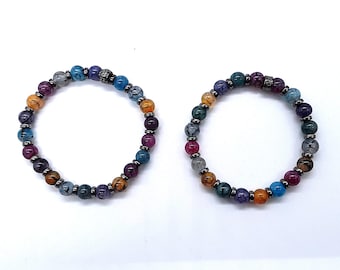popular Dragon vein bead bracelet stretch bracelet multi-color with black spacers blue beads purple beads orange beads green beads 2 sizes