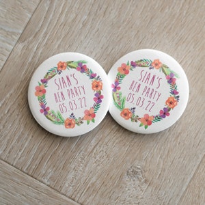 Personalised Hen Party Pins Badge Floral Badges, Wedding Badges, Bride ...