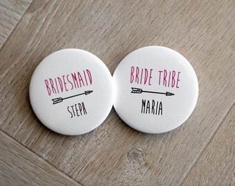 Bride Tribe Hen Party Pins Badge - Personalised badges, Wedding Badges, Bride badge, Bridal Party Badges, Bridal Party Gifts