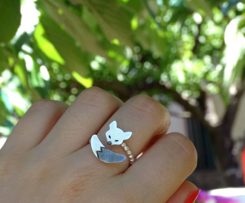 Animal silver ring for women Adjustable silver ring for animal lovers Open adjustable sterling silver ring Wrap around fox ring for girls