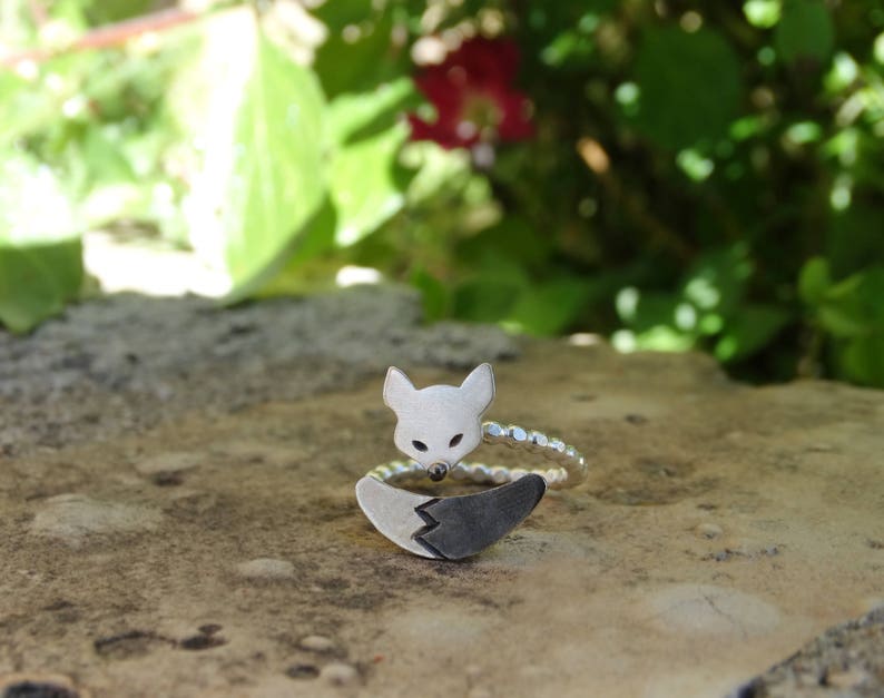 Animal silver ring for women Adjustable silver ring for animal lovers Open adjustable sterling silver ring Wrap around fox ring for girls