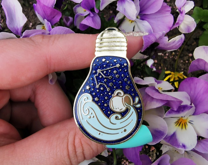 Zodiac Lightbulb "Aquarius" Hard Enamel Pin