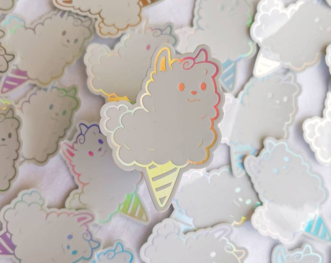 Cotton Candy Llama Holographic Sticker