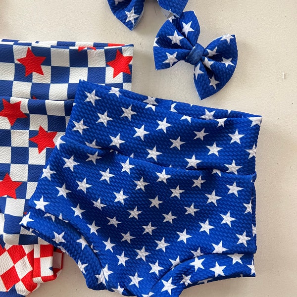 4th of July Baby Bummies, Bow, Patriotic Bummies, USA Baby Bummies, Stars Bummies and Bows, Independence Day Baby Clothes