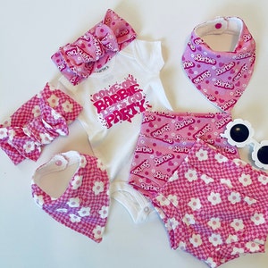 Pink Checkered Fashion Doll Bummies, Daisy Bummies, Pink Checkered Bodysuit, Baby Bummies, Summer Baby Clothes