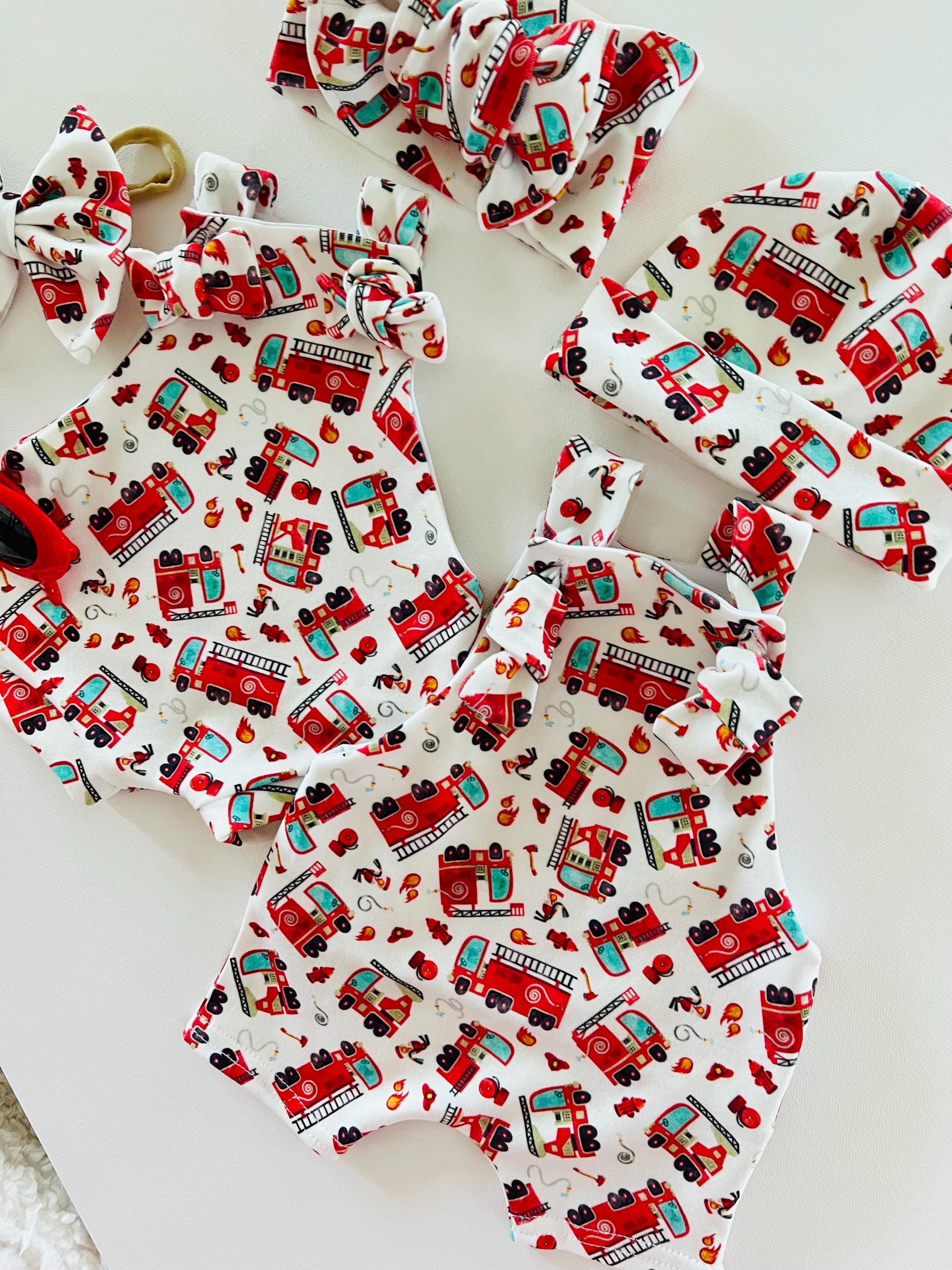 Firefighter Overalls, Boy or Girl. Fire trucks Bummies, Baby Firefighter Clothing Sets