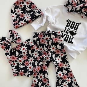 Halloween Baby Bummie Set: Boho Ghost Floral, Handmade Knit
