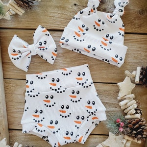 Schneemann Bummies, Weihnachten Bummies & Schleife, Beanie, High Waisted Bummies, Holiday Baby Bummies