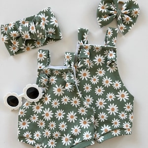 Daisy Overalls: Organic Knit Cotton Baby Girl Clothes
